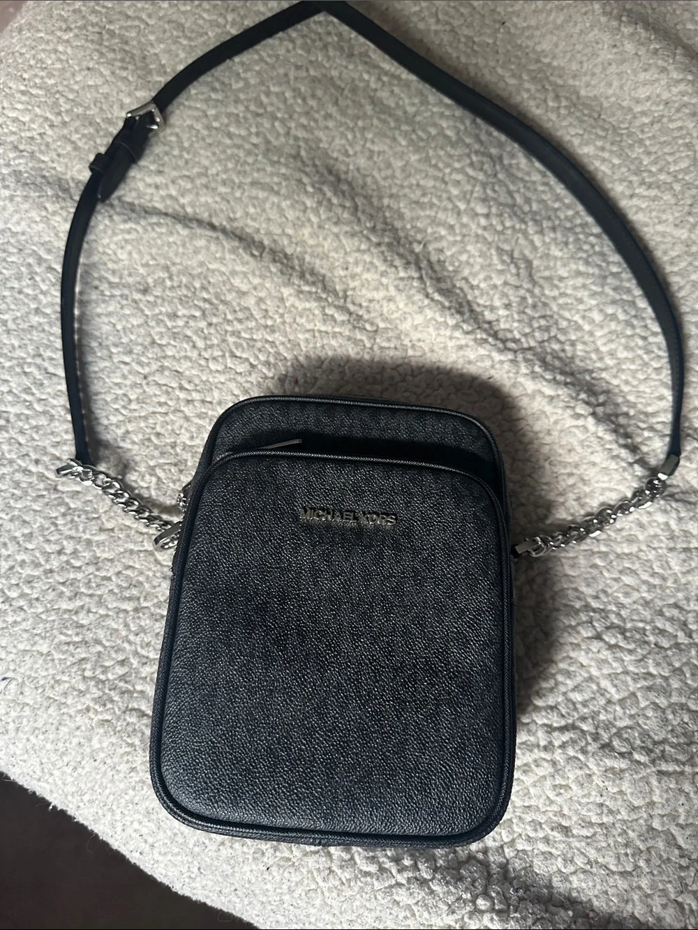 Michael Kors Black Men’s Messenger Crossbody with Silver Chain Detail